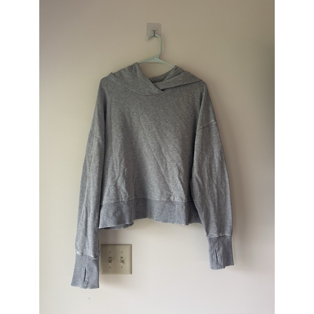 JoyLab Heather Gray Cropped Hoodie Sweatshirt Thumbholes Women's XL